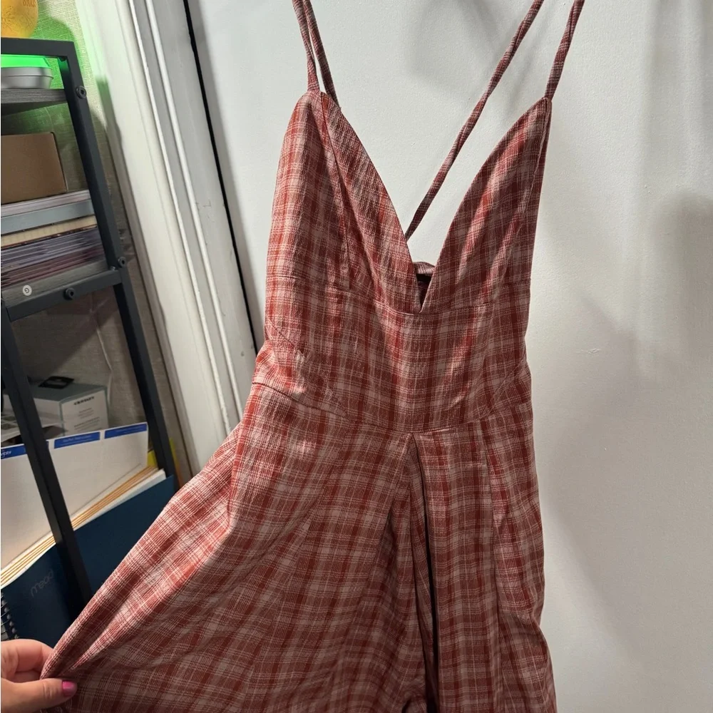 Free People Plaid Jumpsuit in Red and Pink - Picture 5 of 9